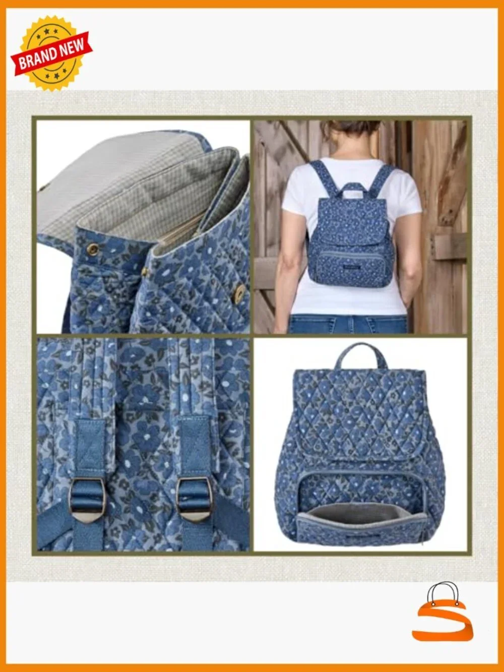 Mini Backpack Purse with Adjustable Straps, 6 Pockets, Quilted Cotton